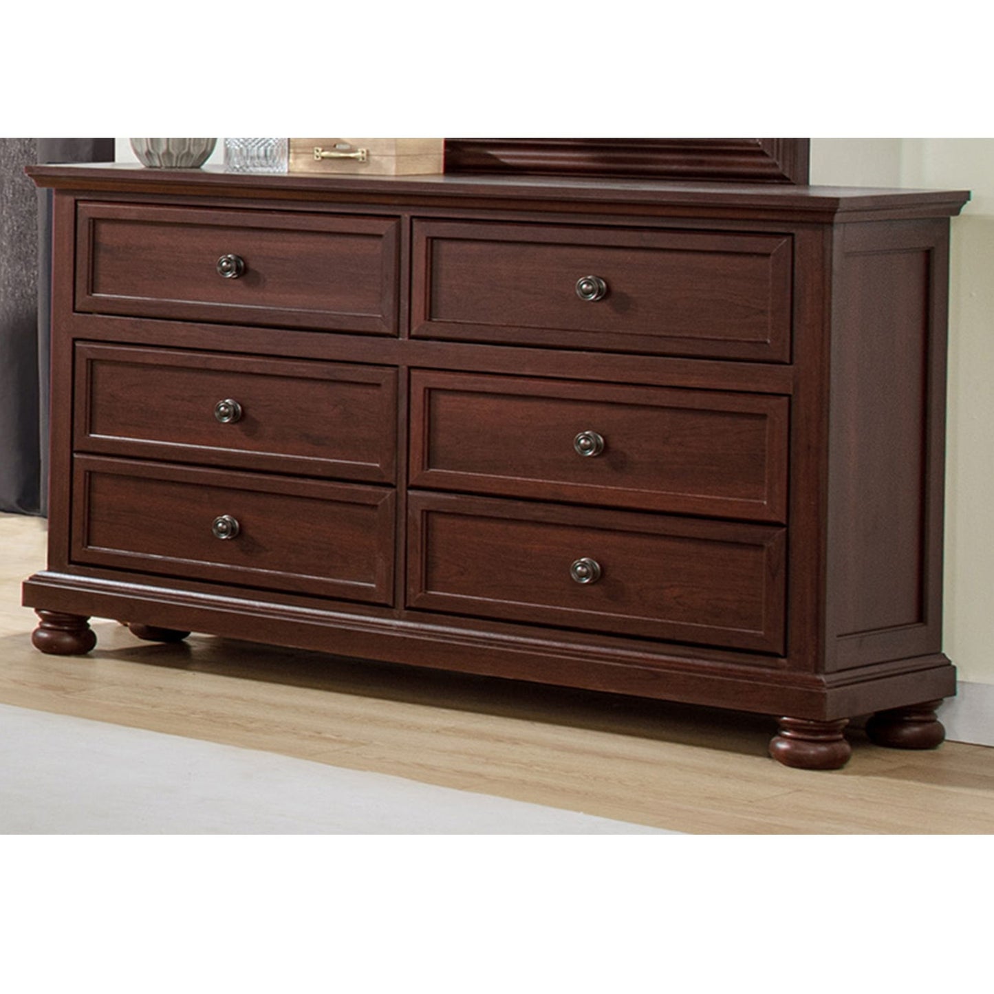1 Piece Dresser, 6 Drawer Storage, Bedroom Furniture - Brown / Cherry