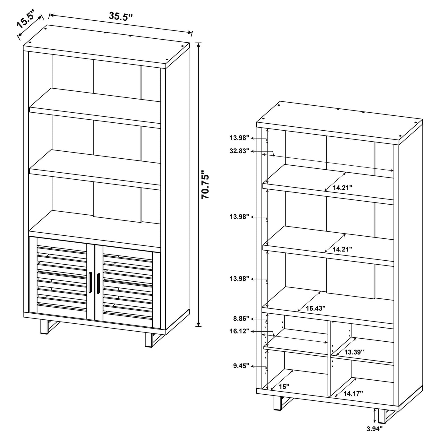 Rodger - 3 Shelf Cabinet Bookcase - Walnut