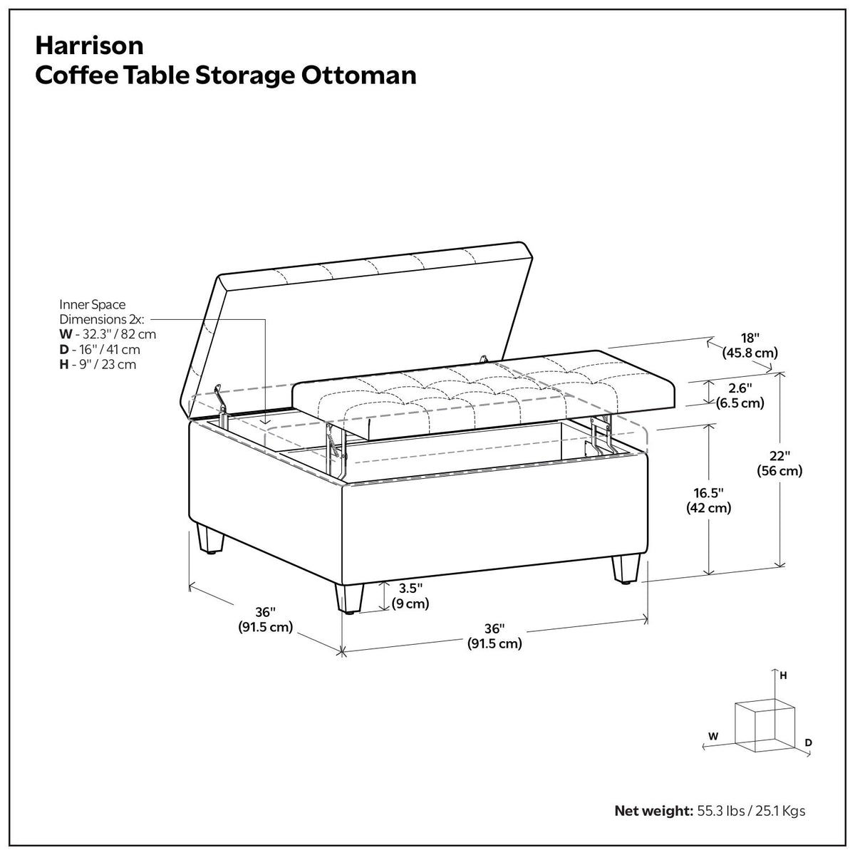 Harrison - Coffee Table Storage Ottoman - Dark Gray