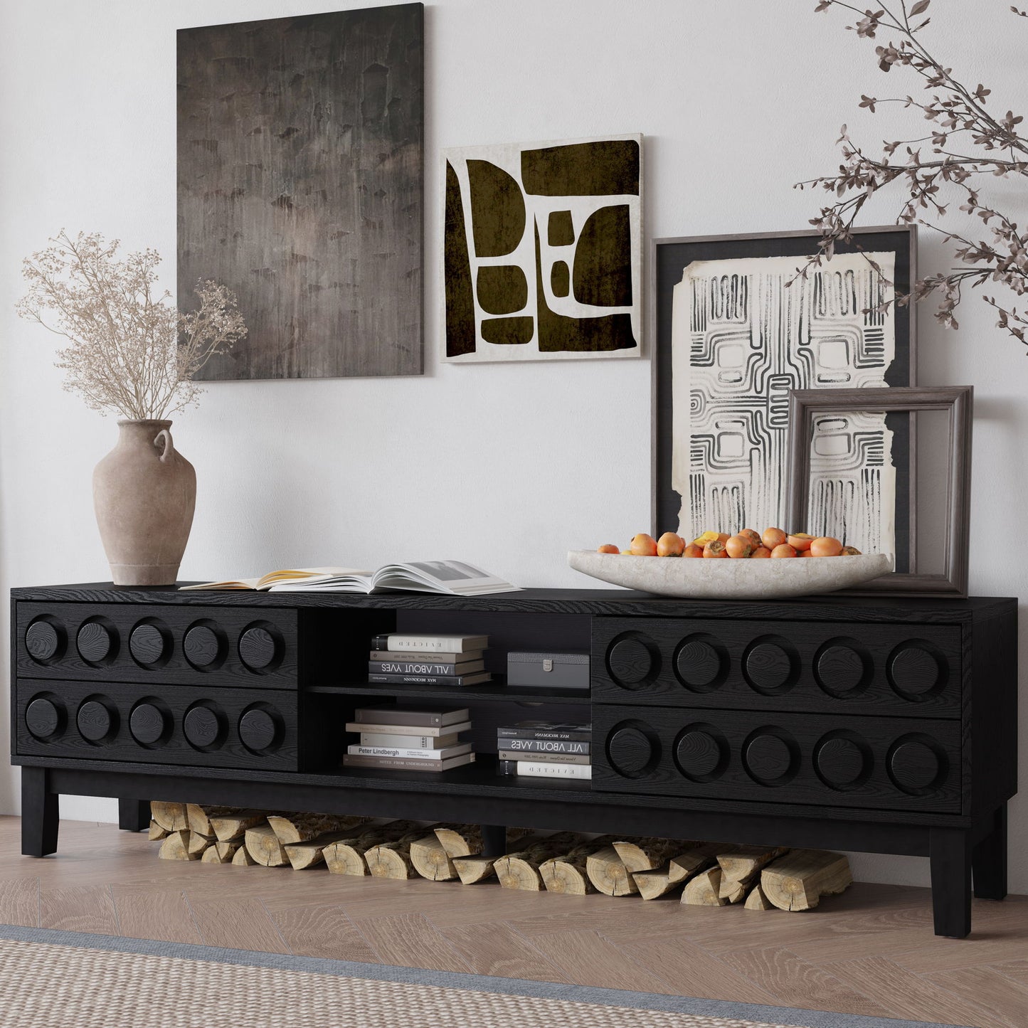 Media Console With 4 Drawers And Cable Management