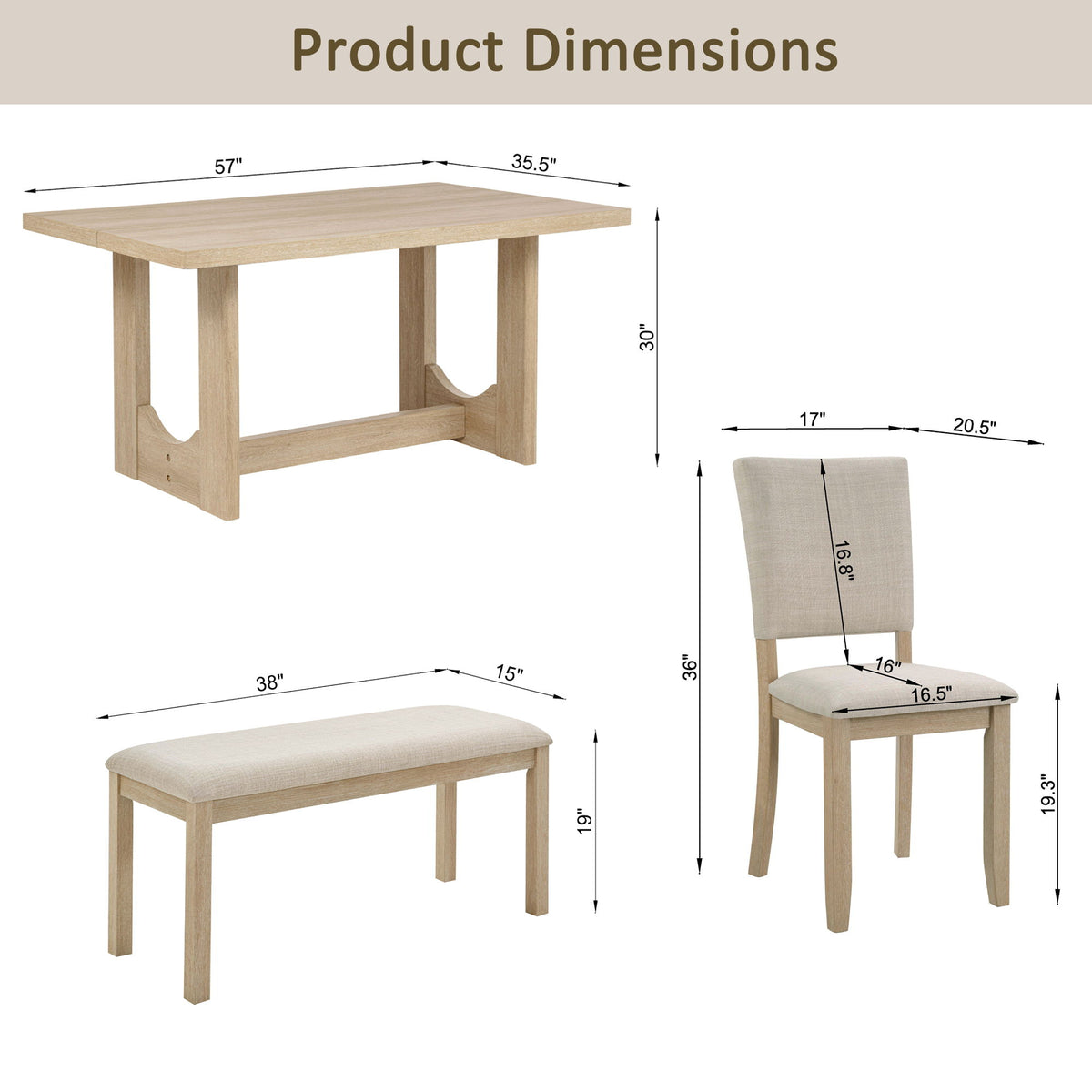 Dining Table Set, Rectangular Kitchen Table With Upholstered Chairs, U - Shaped Frame