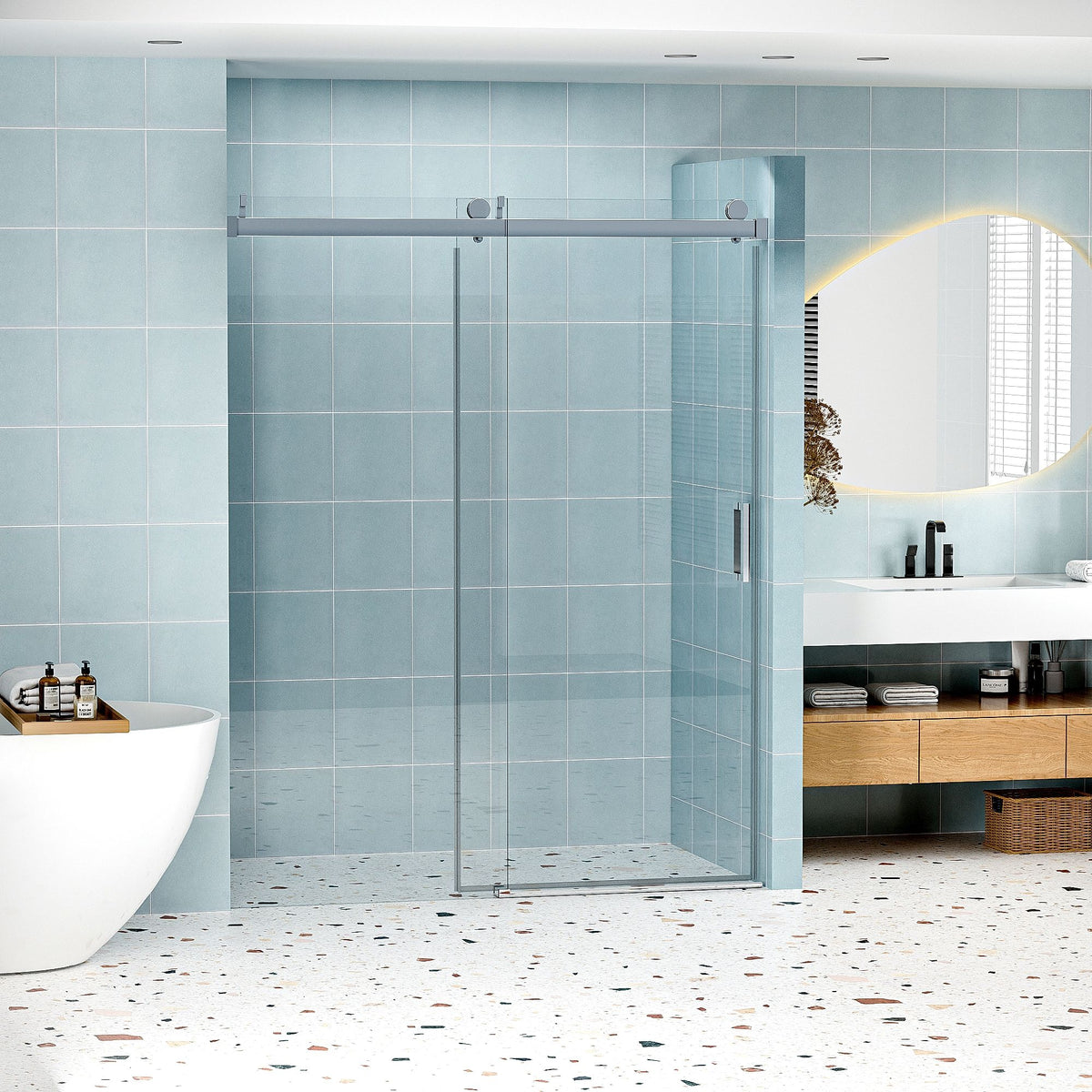 Frameless Soft Closing Shower Door, 1 / 4" (6Mm) Tempered Glass Single Sliding With Explosion Proof Coating - Chrome