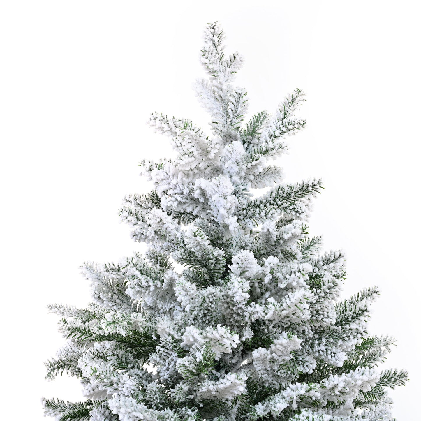 7Ft Snow Flocked Hinged Artificial Christmas Tree With Fluffy Branches And Snow Tips - White
