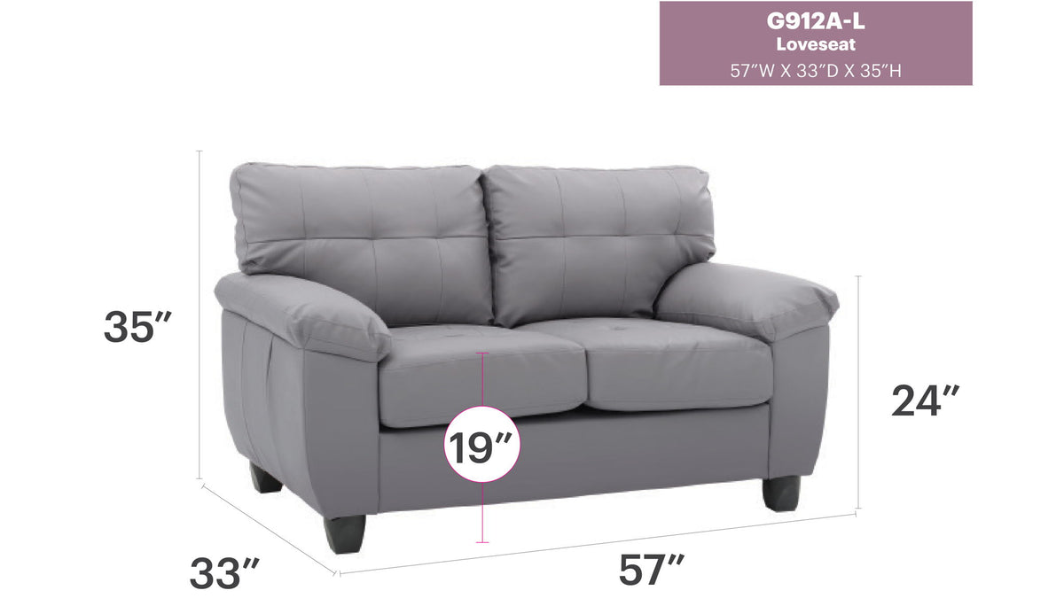Loveseat With Padded Arms - Gray