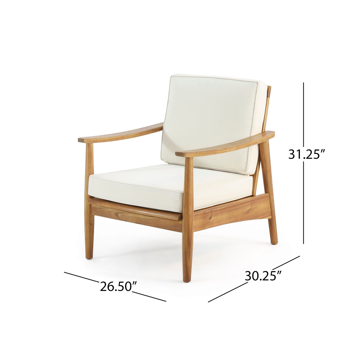 Birdsong - Outdoor Club Chair With Slat Back And Seat Cushion - Beige