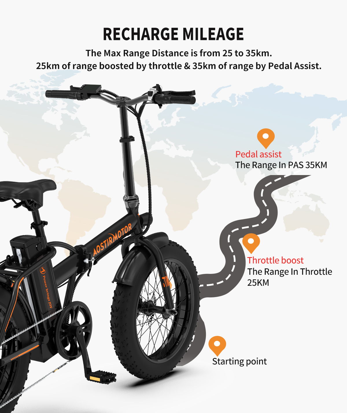 Folding Electric Bike Ebike Bicycle 500W Motor 20" Fat Tire With 36V / 13Ah Li - Battery Beach Snow Bicycle A20 - Black