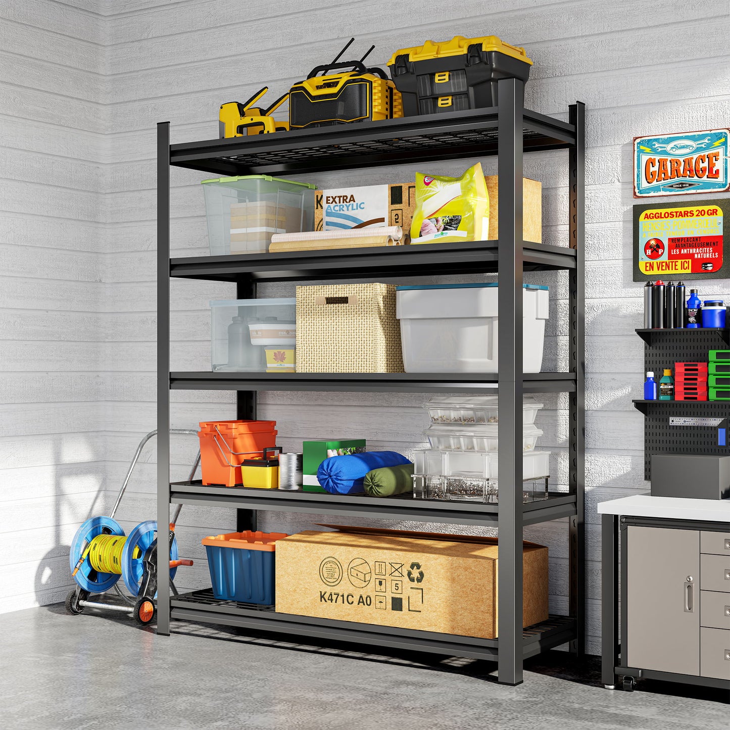 Garage 5 Story Shelf, Capable Of Accommodating 2500 Lbs, Adjustable Shelf - Black