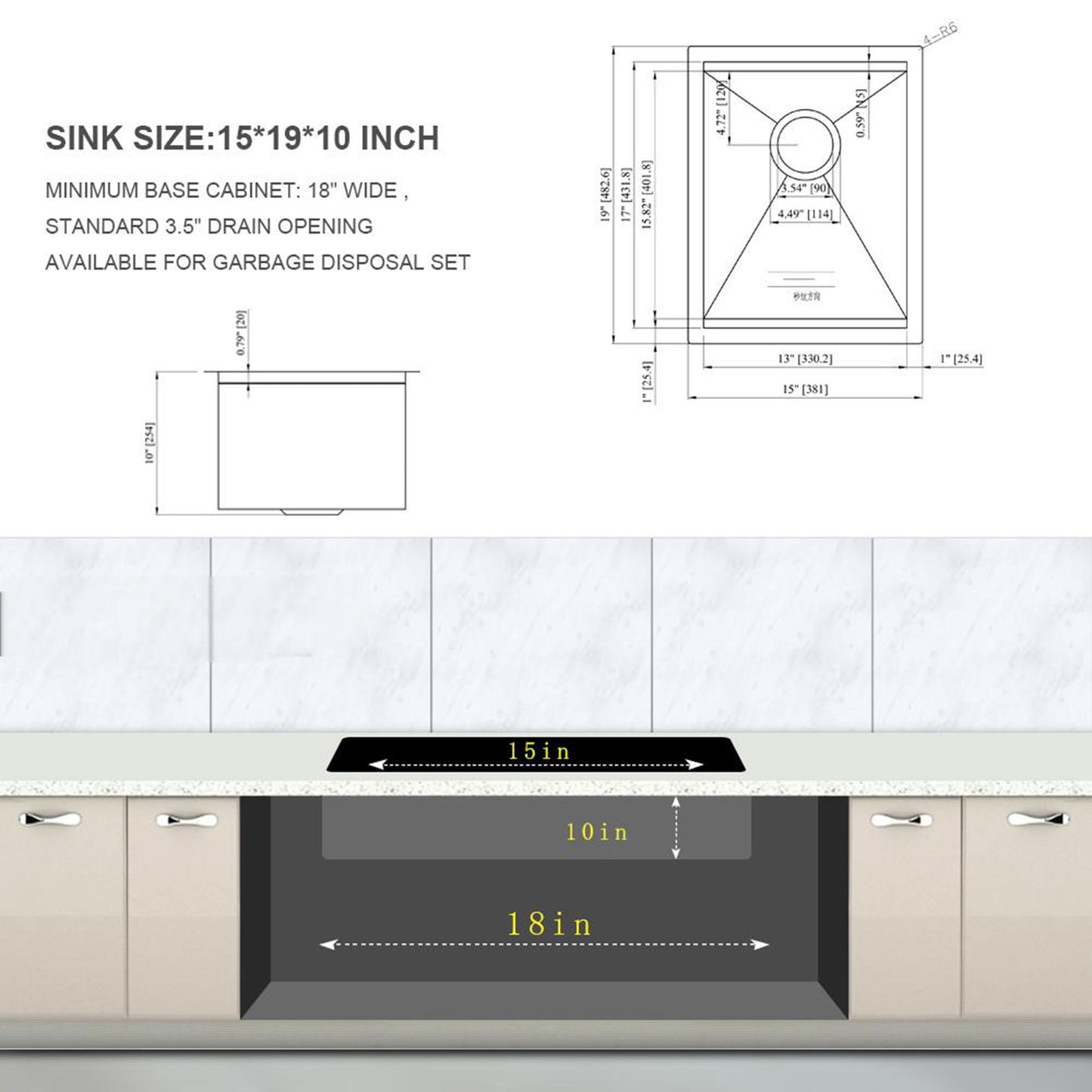 15" Undermount Kitchen Sink 16 Gauge Ledge Workstation - Brushed Nickel