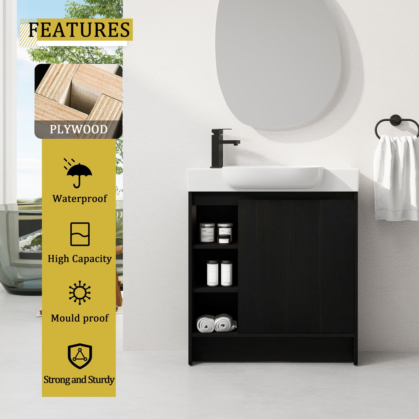Freestanding Bathroom Vanity With Sink, Soft Close Door