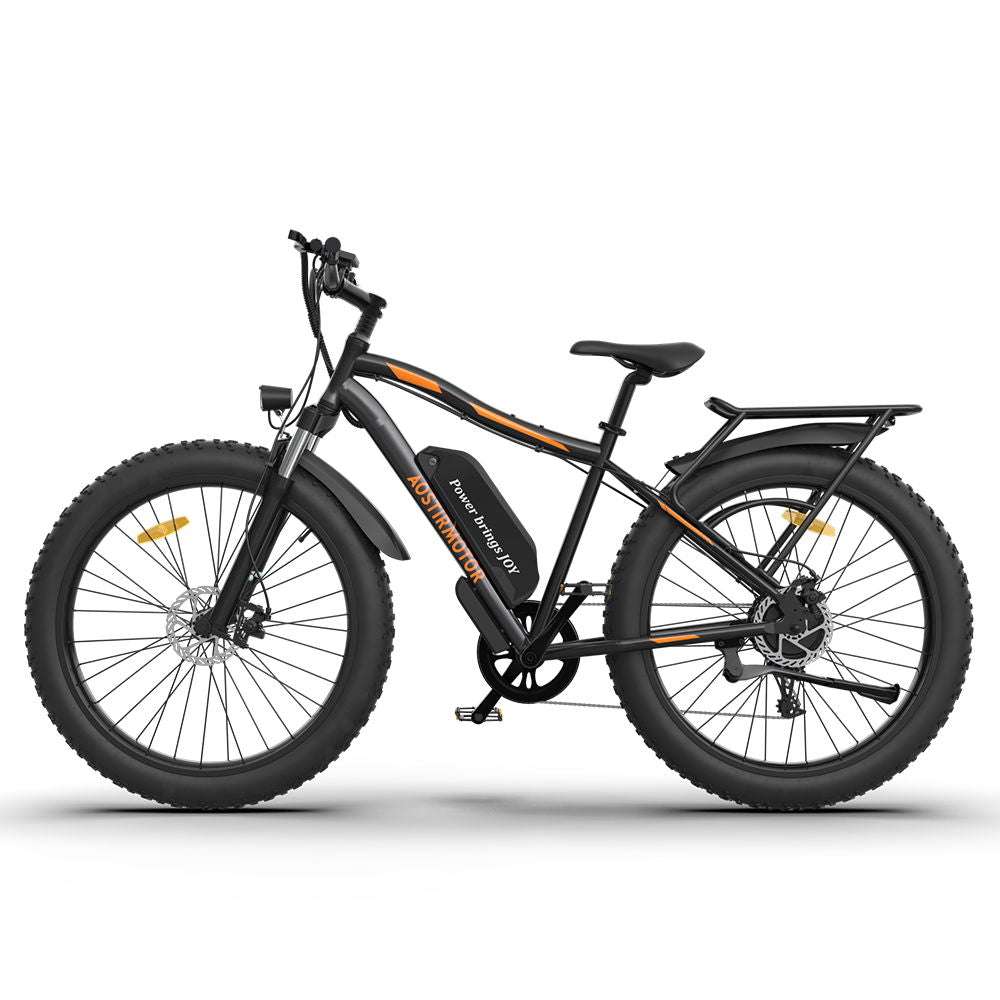 S07 - B 26" 750W Electric Bike Fat Tire P7 48V 12.5Ah Removable Lithium Battery For Adults With Detachable Rear Rack Fender - Black