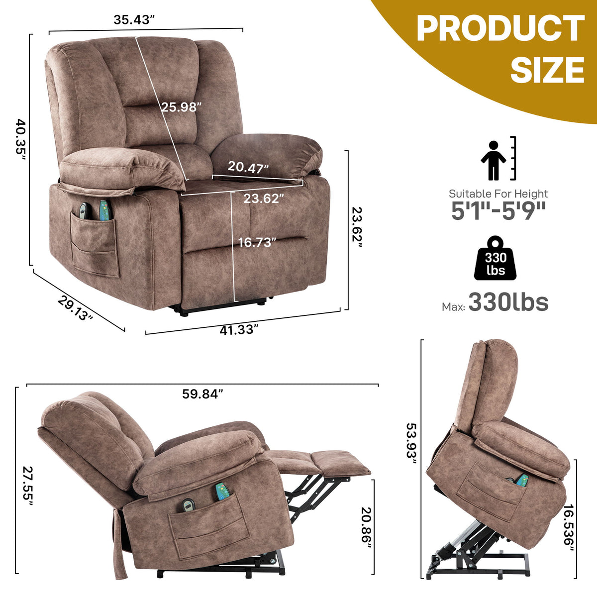 Power Lift Recliner Chair Sofa With Massage