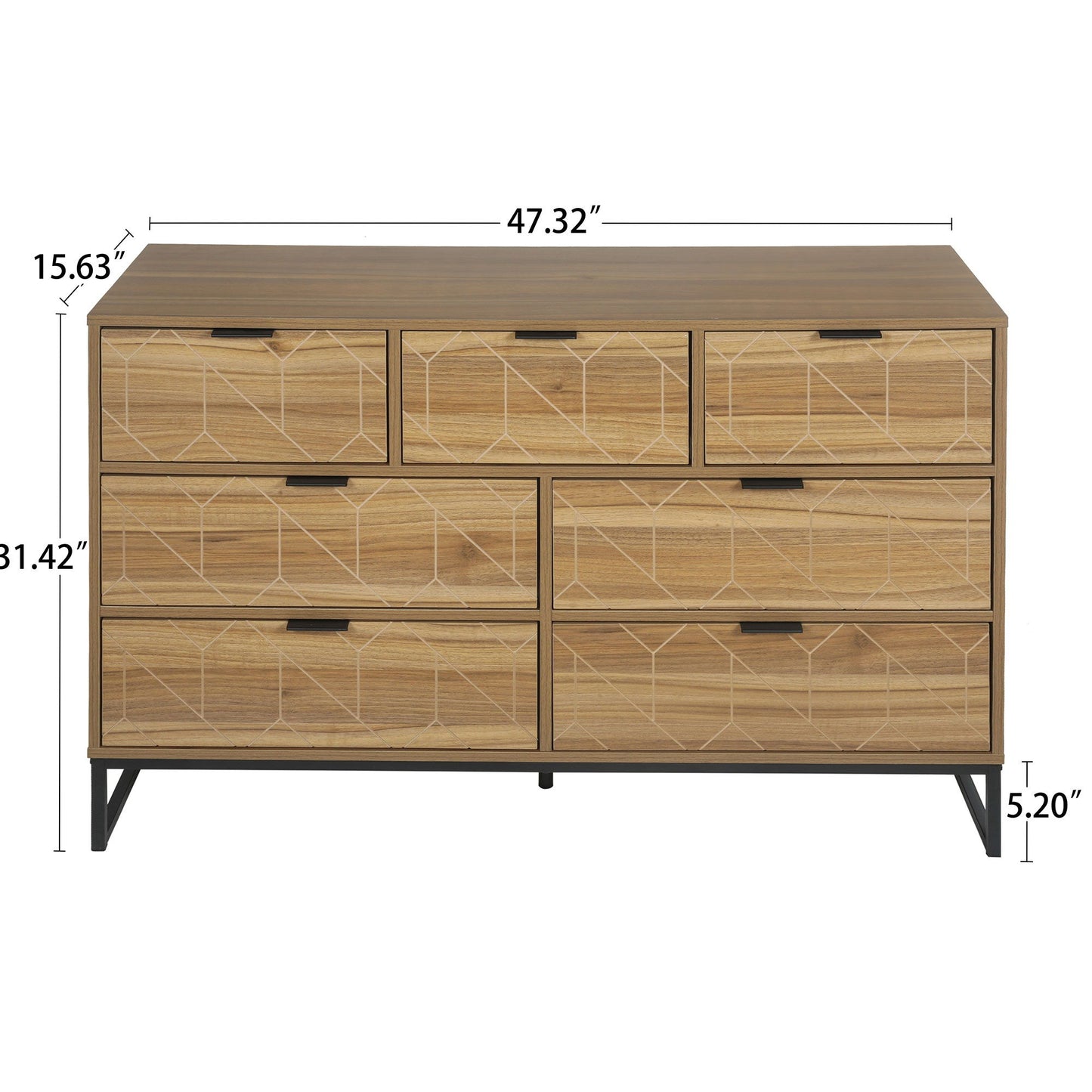 Modern 7 Drawer Dresser Cabinet - Walnut