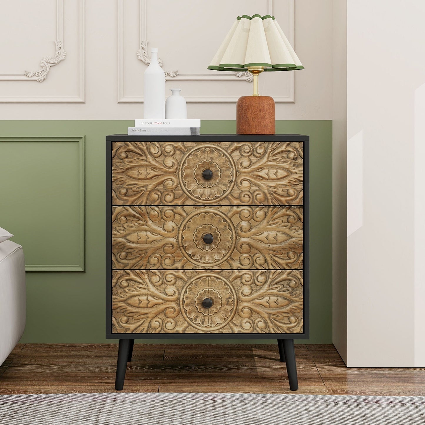 3 Drawer Cabinet, Suitable For Bedroom - Black