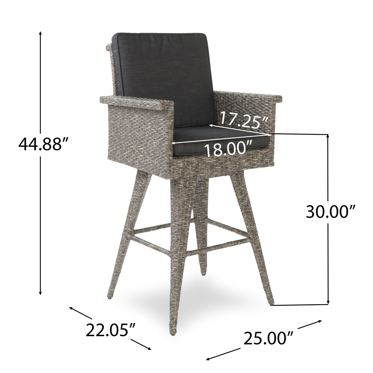 Outdoor Rattan Swivel Barstool With Water Resistant Cushion - Black / Gray