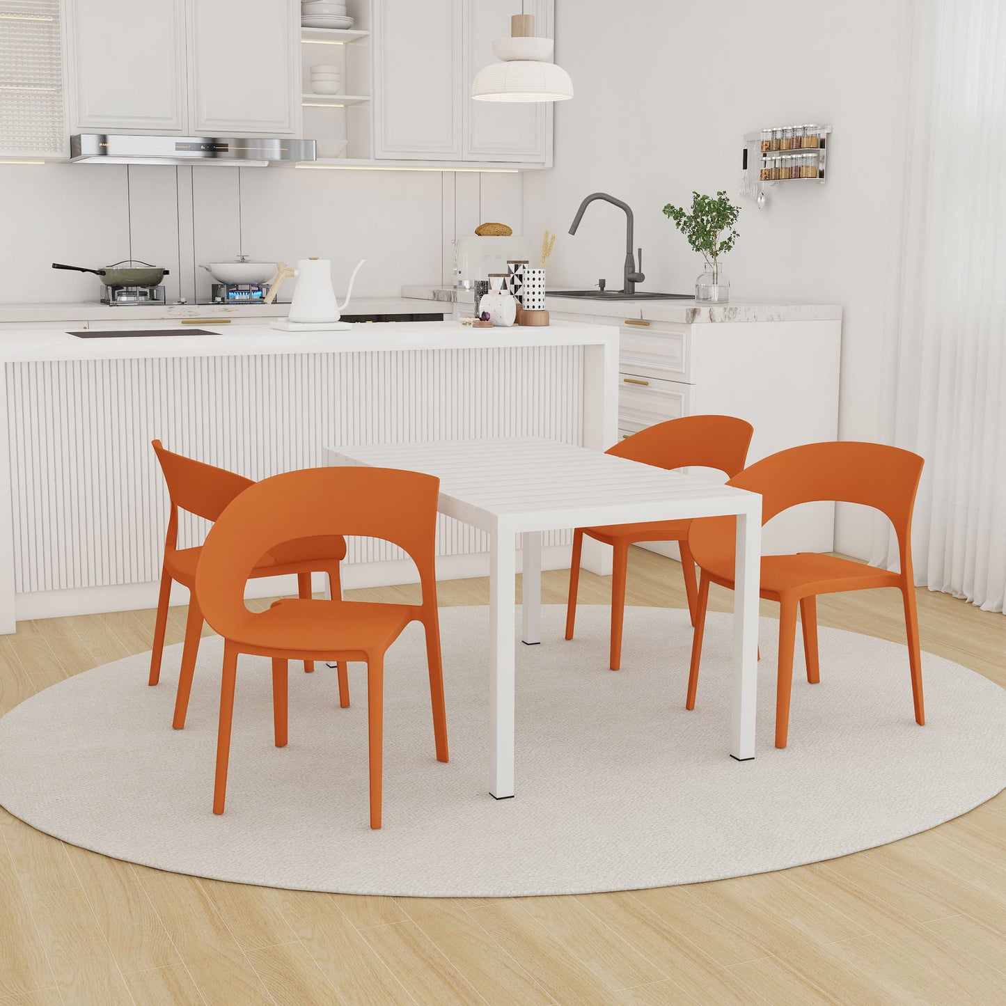 4 Piece Set Of Modern Designed Single Chairs With Long Table