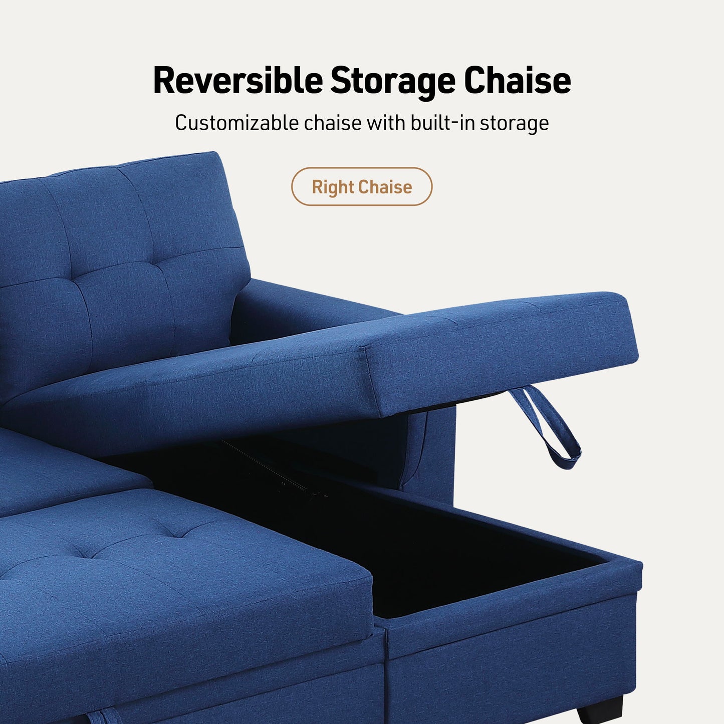 Lucca - Linen Reversible Sleeper Sectional Sofa With Storage Chaise