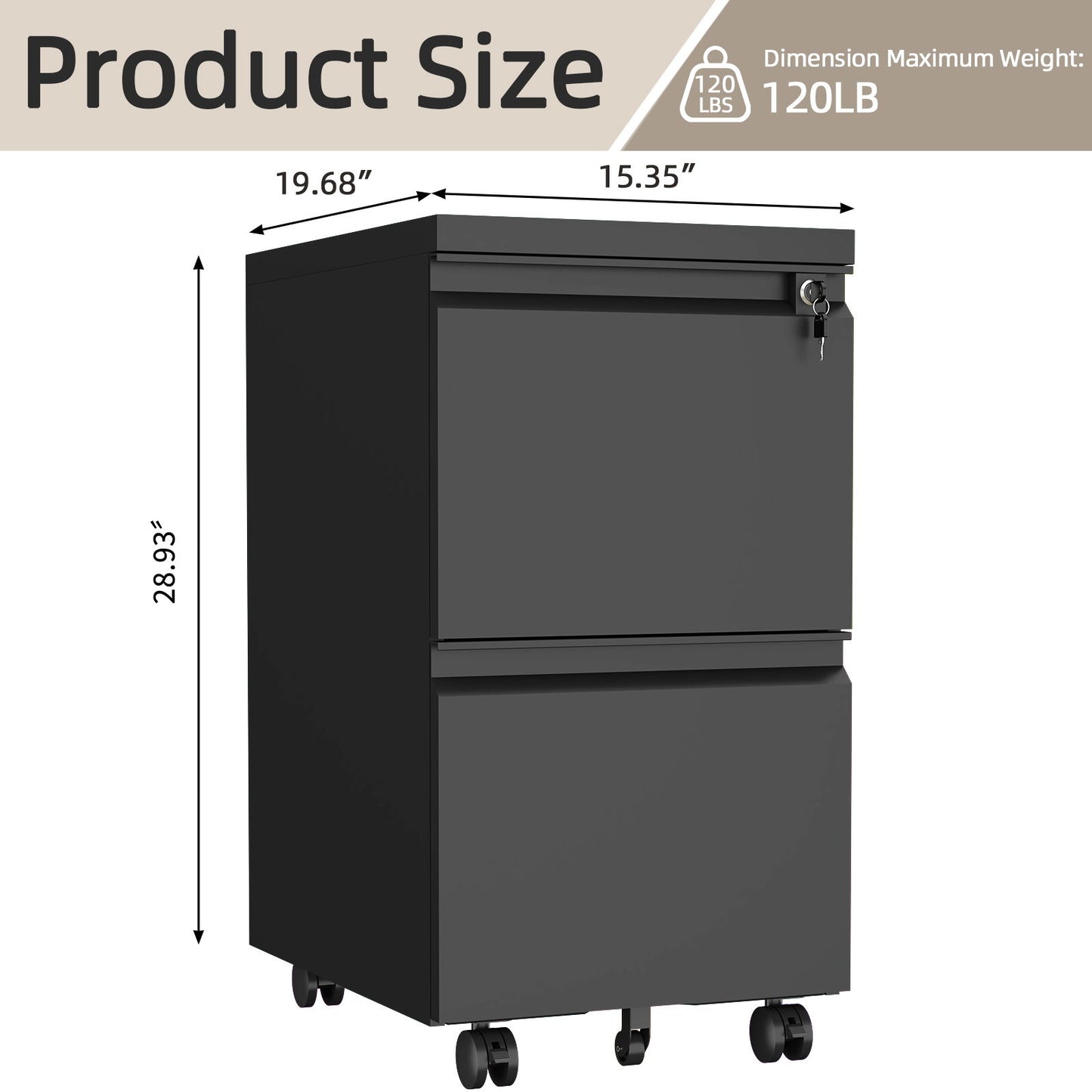 Office Storage Cabinet With 2 Drawers And Lock