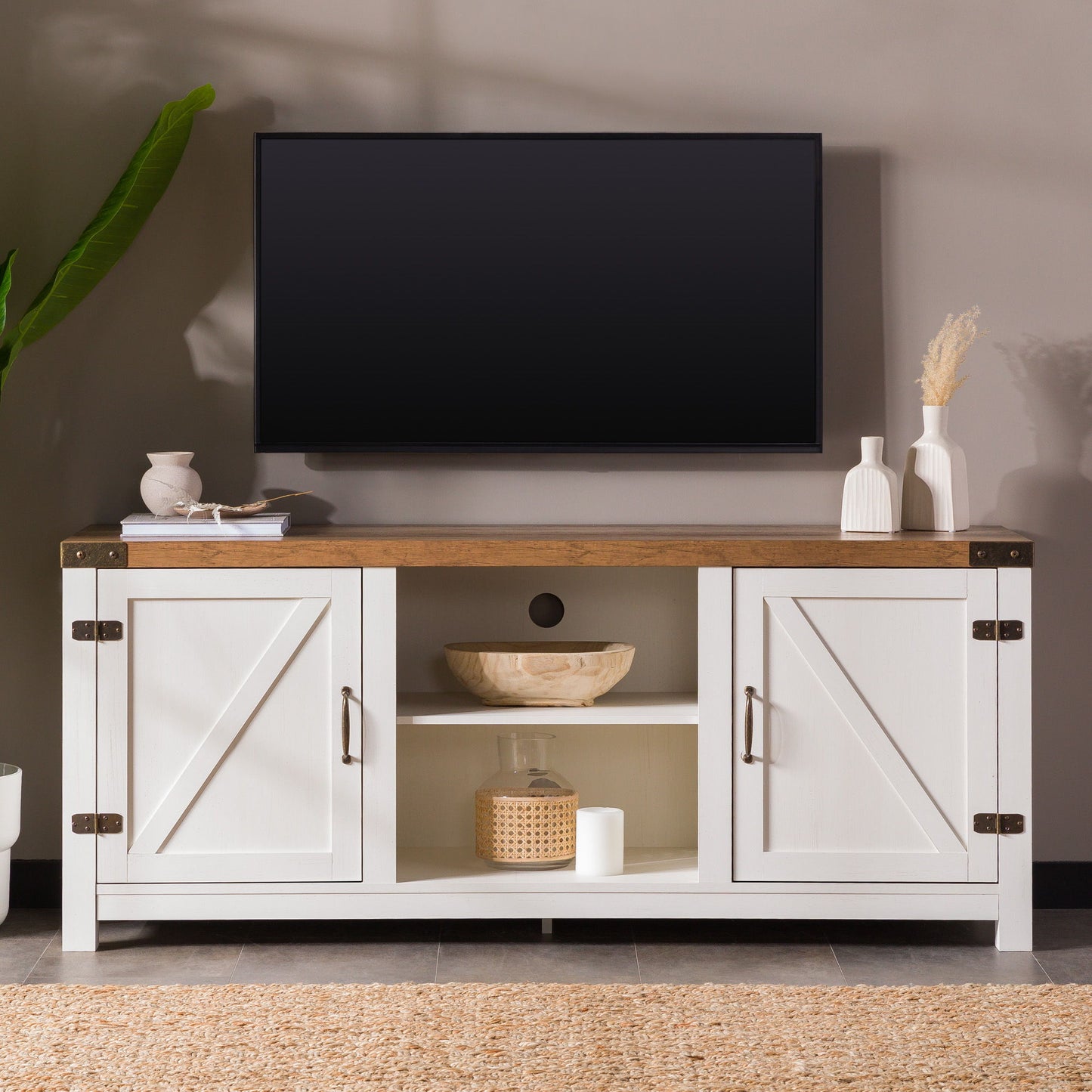 Modern Farmhouse Barn Door 3 Shelf TV Stand For TVs Up To 65β