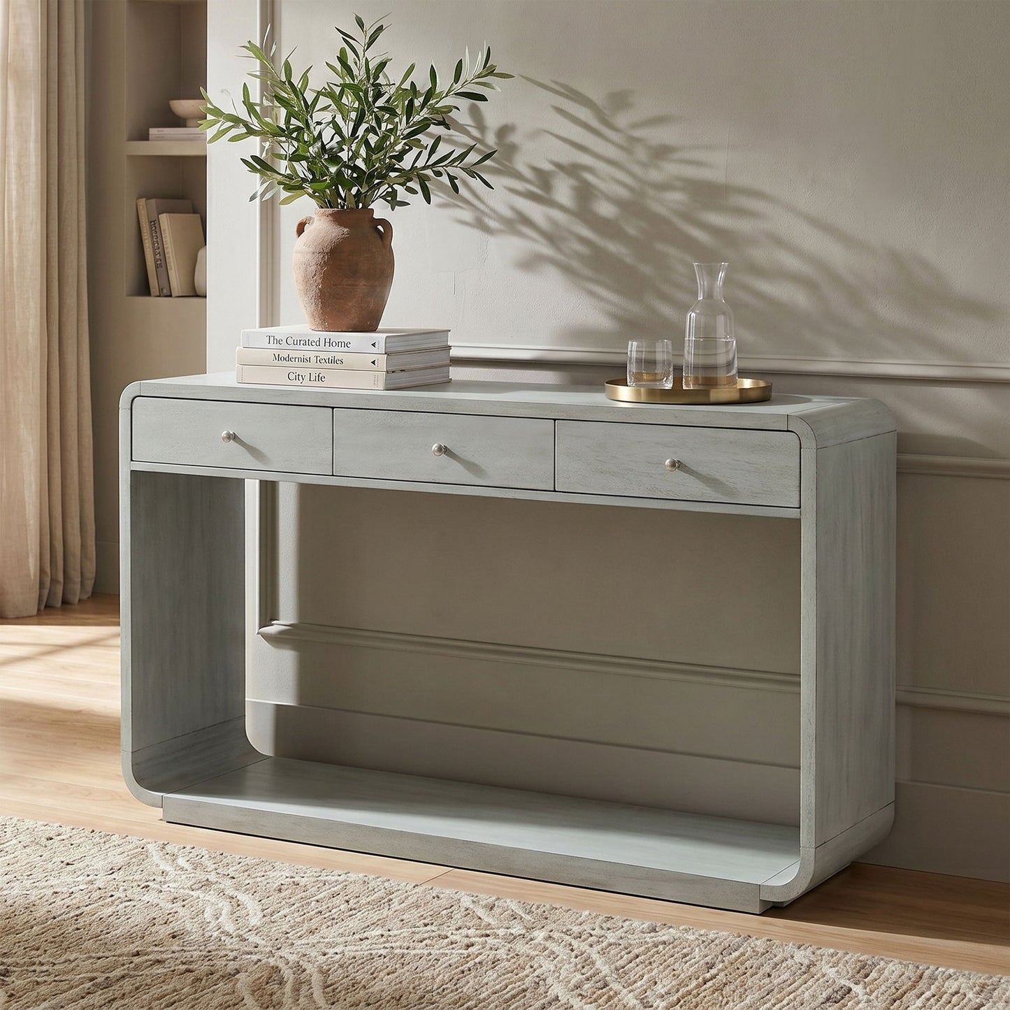 Console Table With 3 Drawers And Display Shelf