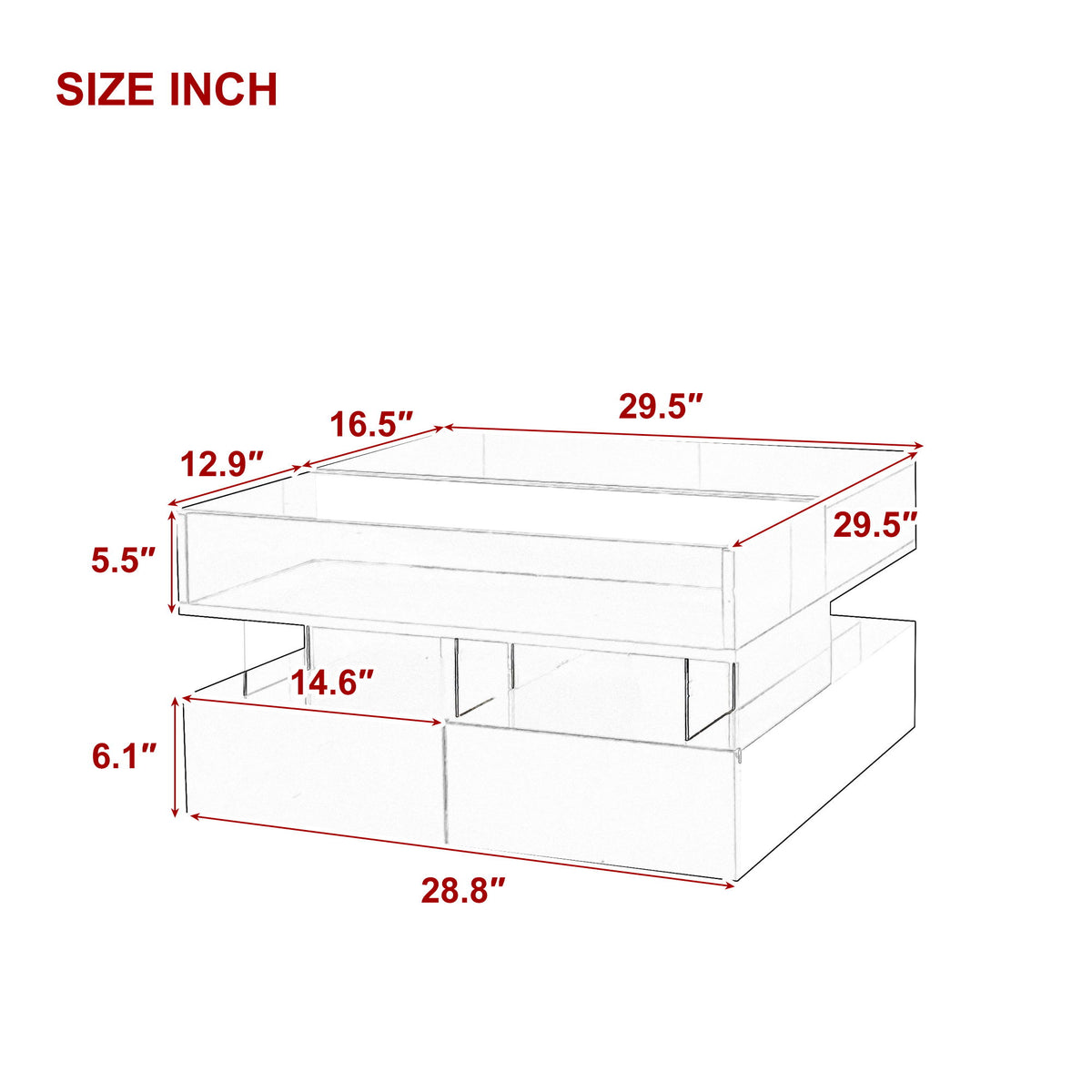 Lift Top Coffee Table With 2 Drawers, Hidden Space And LED Lights For Living Room - Black