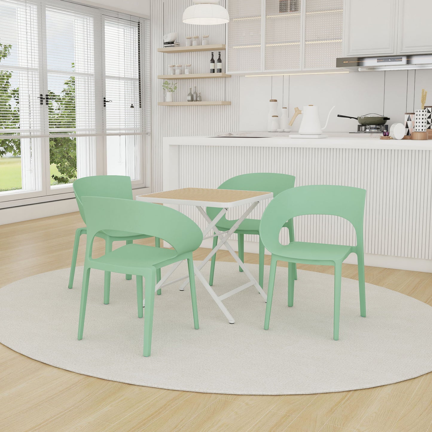 4 Piece Set Of Modern Designed Single Chairs With Folding Square Table