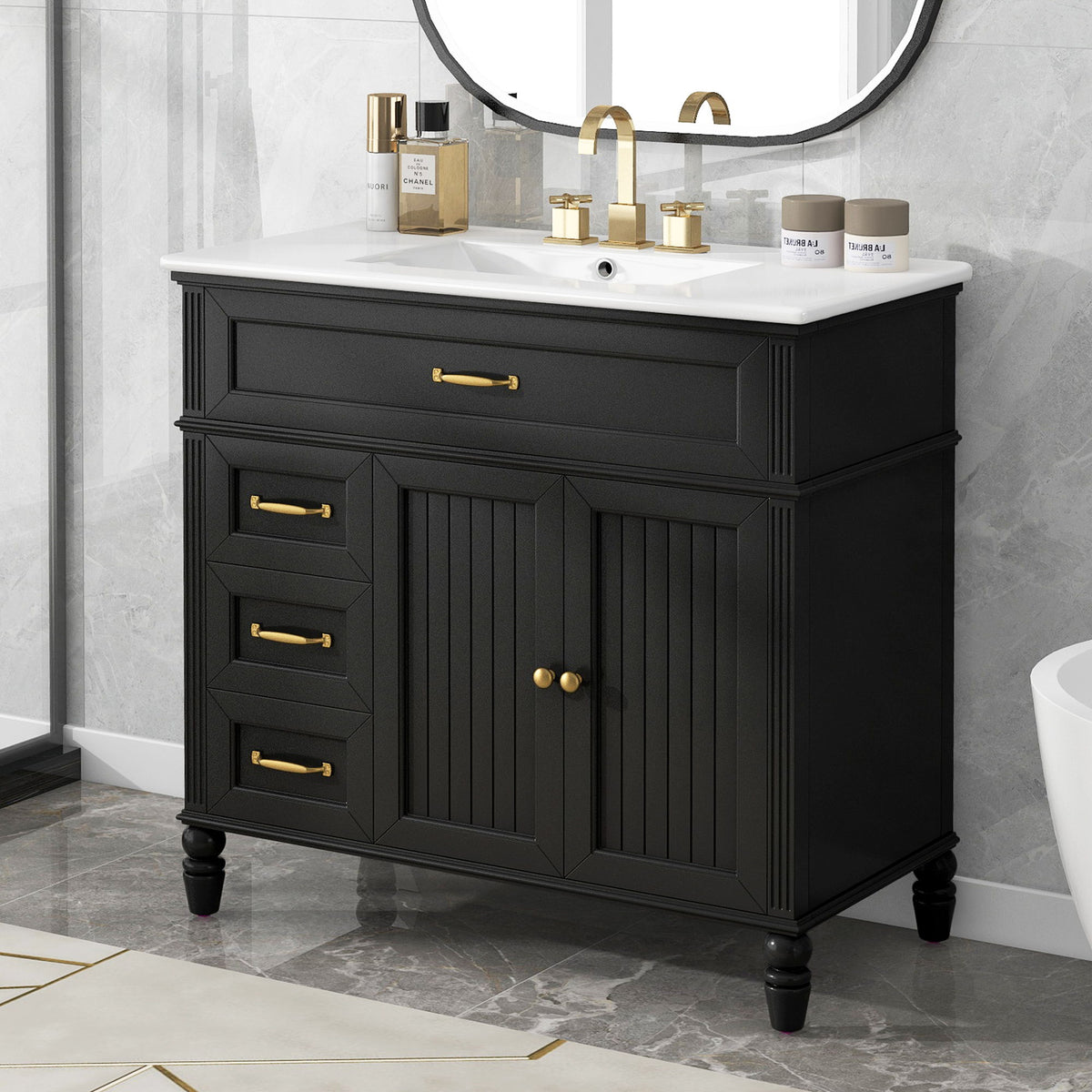 Bathroom Vanity With Sink, 2 Doors 2 Drawers - Black