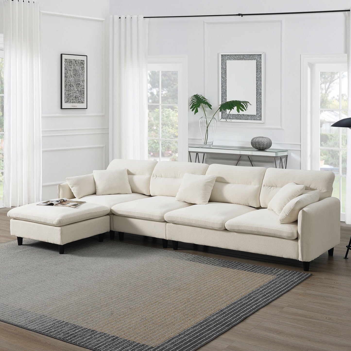 Modern Convertible Sectional Sofa L Shaped Reversible Couch Set With Free Pillows 5 Seat Cloud With Ottoman
