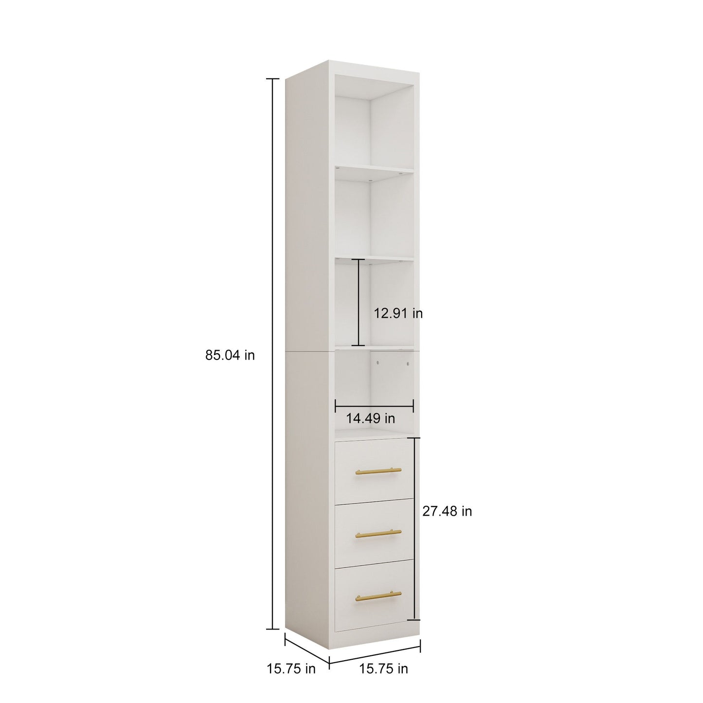Rectangular Side Storage Cabinet With 3 Drawers For Bedroom - White