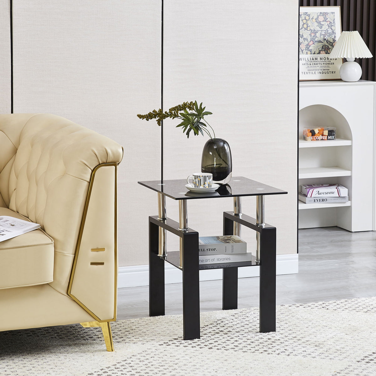 Tempered Glass Table With Storage