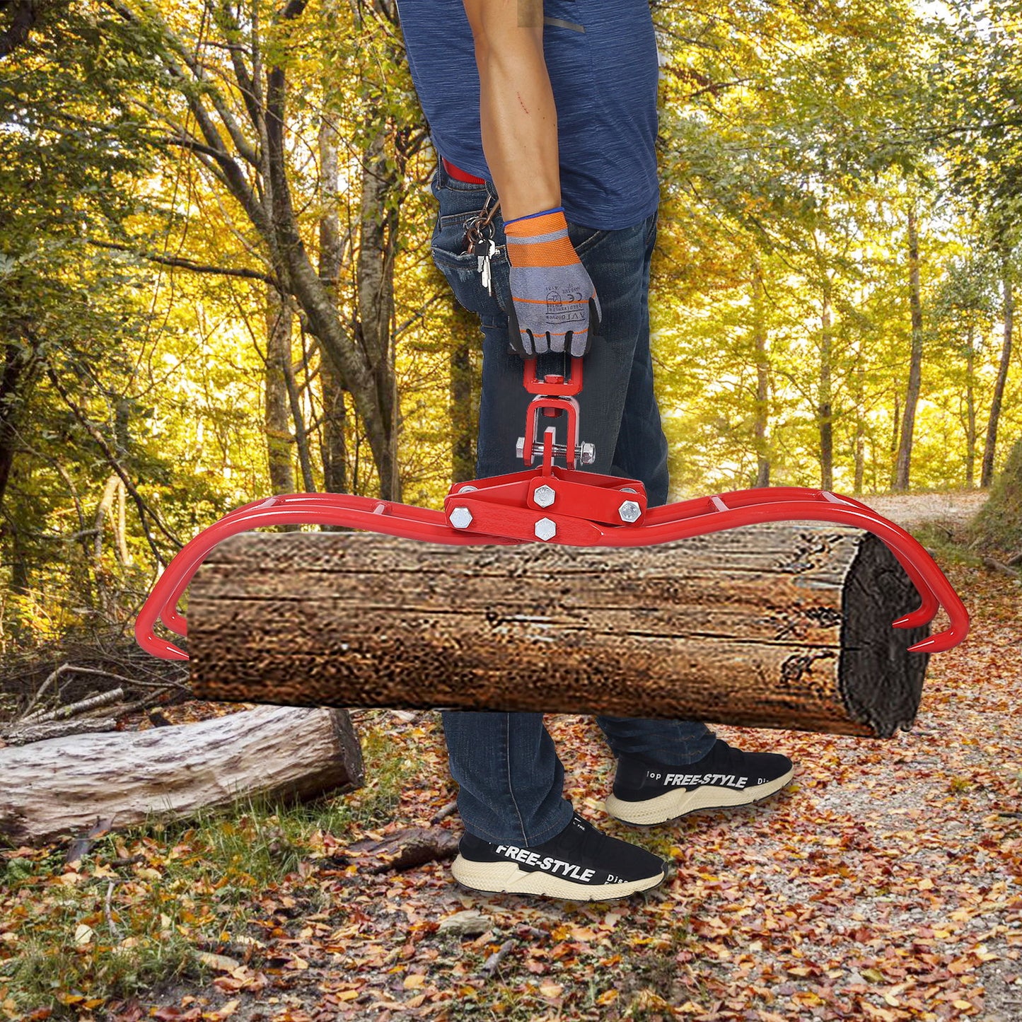 4 Claw Timber Log Lifting Tongs Grabber - Red