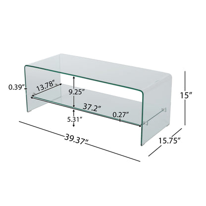 Modern Tempered Glass TV Stand With Shelf And Open Back Design - Clear