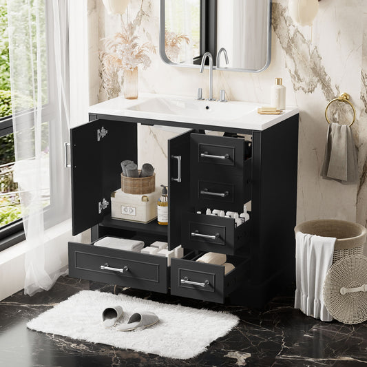 Traditional Bathroom Vanity With Resin Sink Combo Set, Bathroom Cabinet With Two Doors And Four Drawers