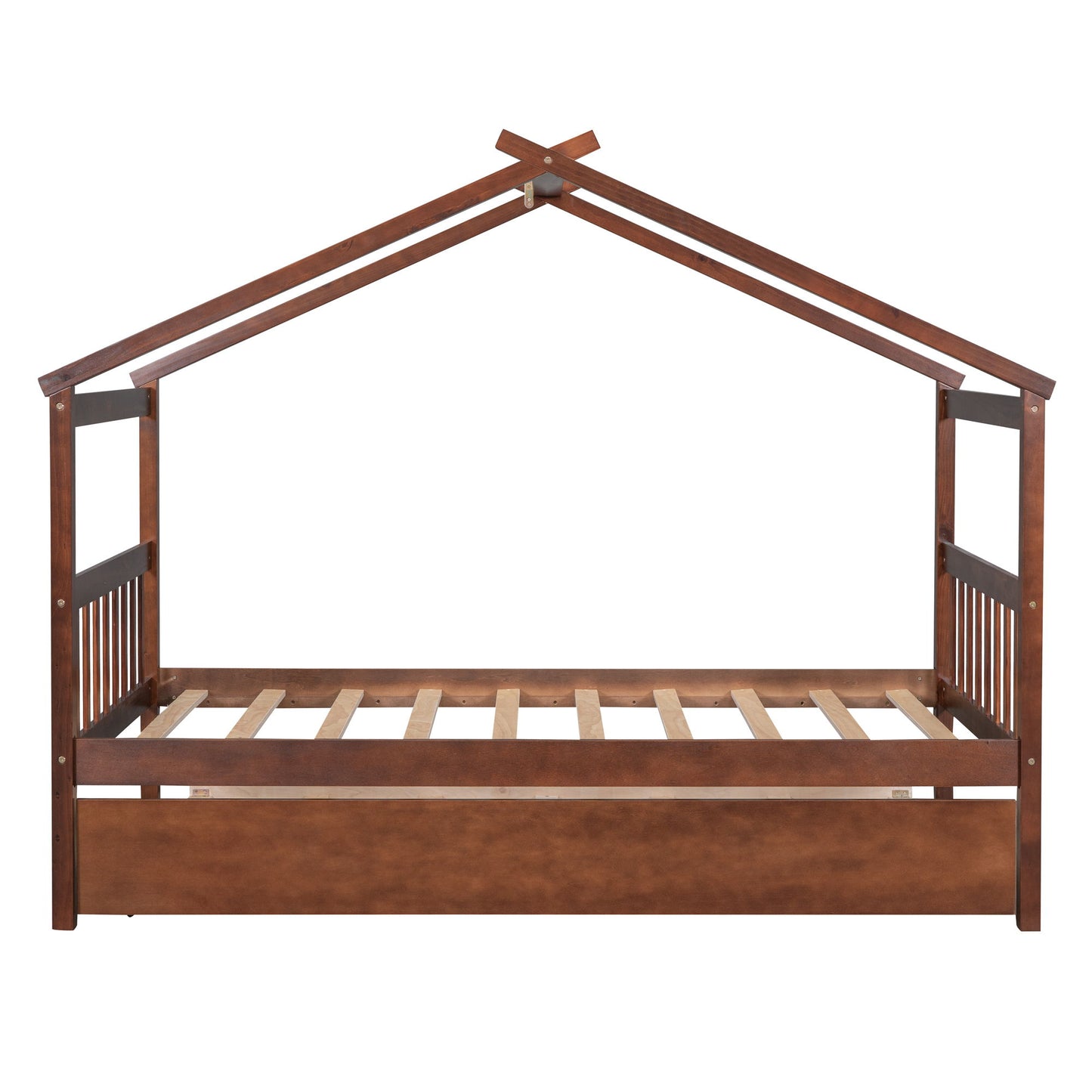 Wooden House Bed With Twin Size Trundle