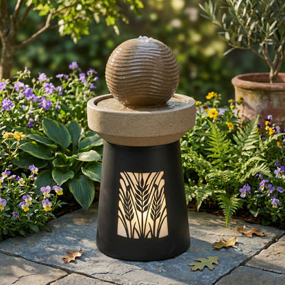 Outdoor Water Fountain, Warm LED Light - Brown