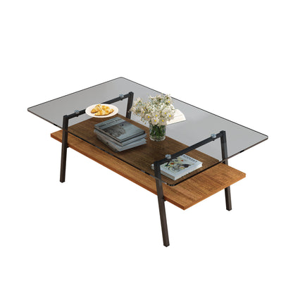 Rectangle Coffee Table, Tempered Glass Tabletop With Metal Legs