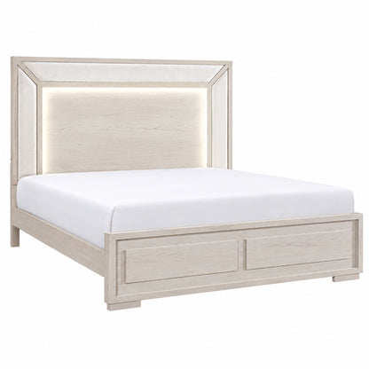 Ciara - King Bed With LED Panel Headboard, Low Profile Design - Beige