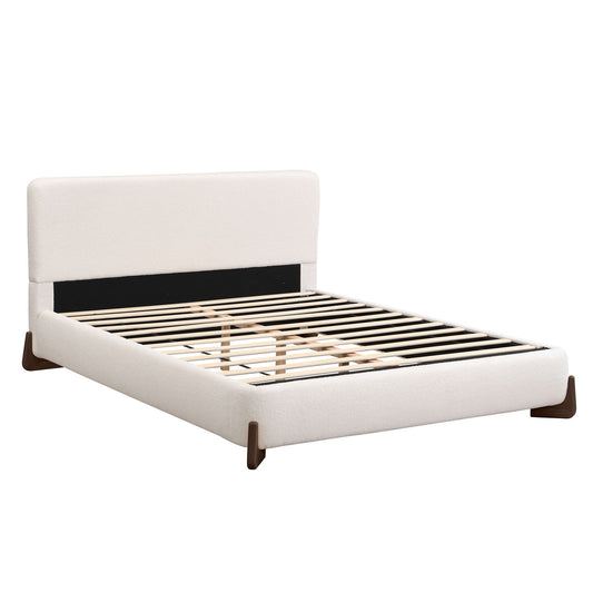 Queen Size Elegant Terry Upholstered Bed - White