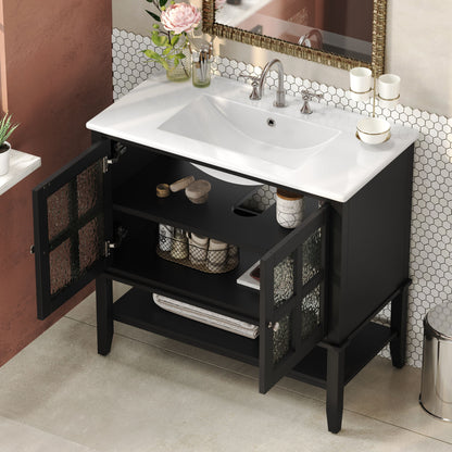 Bathroom Vanity With Ceramic Sink, Adjustable & Open Shelf