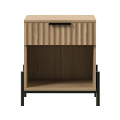 Modern Fluted Drawer Nightstand With Open Cubby Coastal