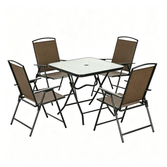 Outdoor Furniture Set, Foldable Patio Dining Set With Table And Chairs - Dark Brown