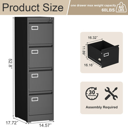Vertical File Cabinet With Lock Letter Size/A4/Legal Files