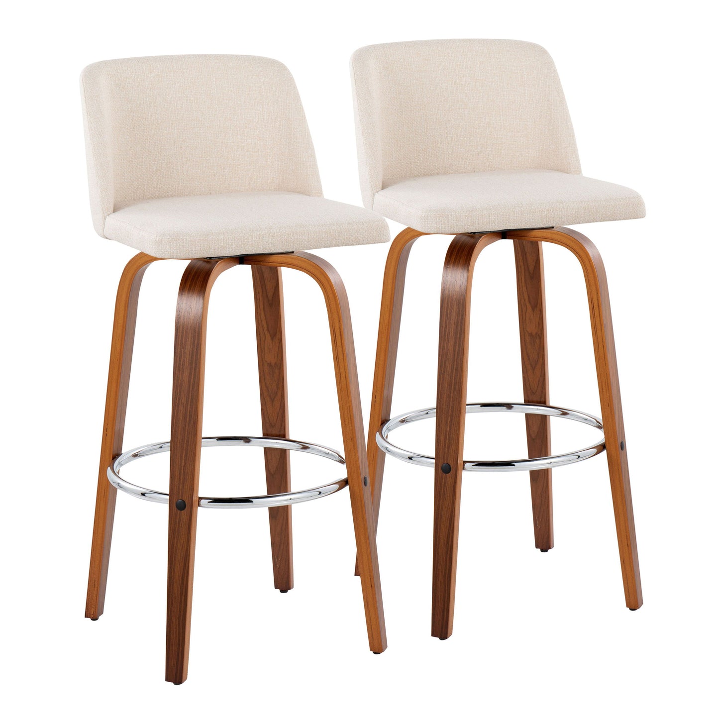 Toriano - Mid Century Modern Fixed Height, Barstool With Swivel With Round Footrest (Set of 2)