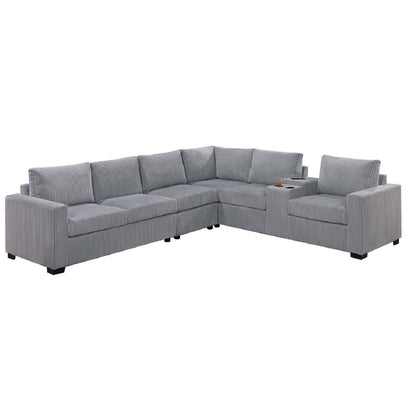 Modern Style L-Shape Sectional Set, USB Ports, Cup Holder