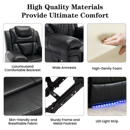 Home Theater Seating Manual Recliner Chair, Led Light Strip For Living Room - Black