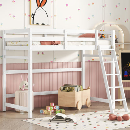 High Loft Bed With Inclined Ladder, Guardrails