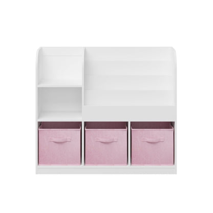 Bookcase And Bookshelf With 3 Collapsible Drawers, Multifunctional Display Stand