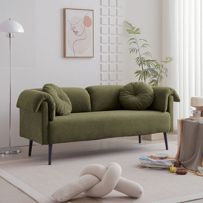 Modern Lamb Wool Sofa With Decorative Throw Pillows For Small Spaces