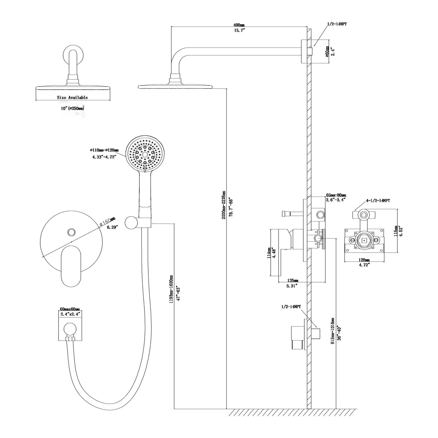 Dual Shower Head System With Rain Shower And Handheld, Wall Mounted, 10" Round Design - Brushed Nickel