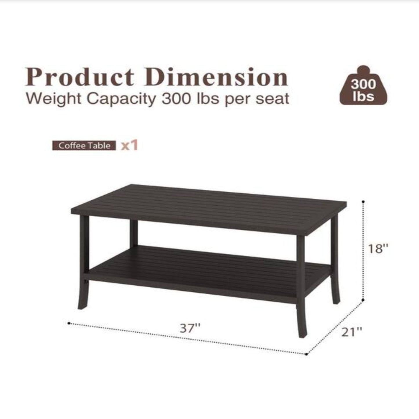 Rectangular Outdoor Coffee Table, 2 Tier All Weather Patio Table - Brown