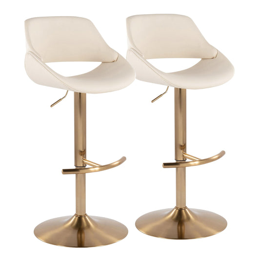 Fabrico - Contemporary Adjustable Barstool With Swivel With Rounded T Footrest (Set of 2) - Gold / Cream